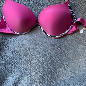 Victoria’s Secret hot pink push-up bra, with accent black